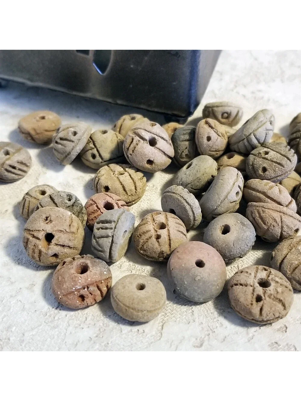 Vintage South American Tribal Terra Cotta Clay Beads Rondelle Assortment 10 pcs